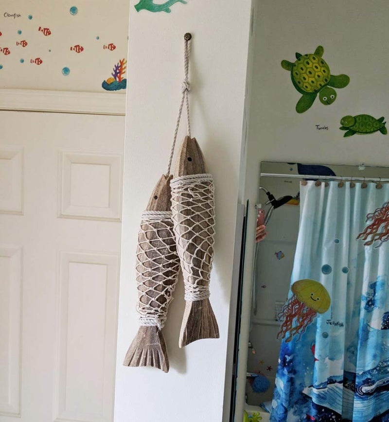 Attraction Design Wooden Fish Hanging Wall Decoration - Rustic Nautical Beach Theme Home Decor Sculpture for Bathroom, Bedroom, Lake House (L) - Image 3